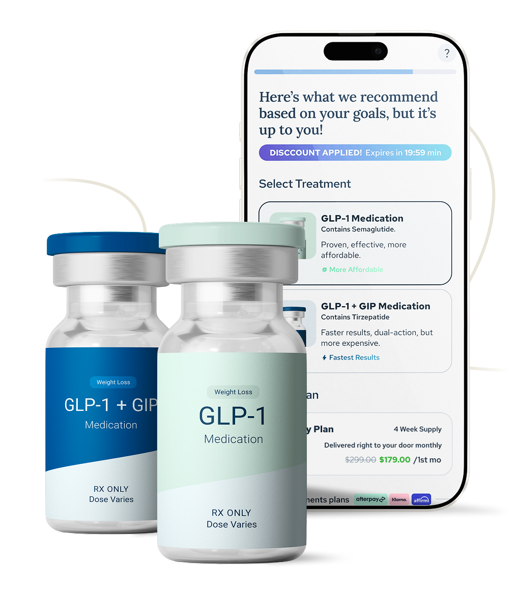 TrimRx app interface with product bottles